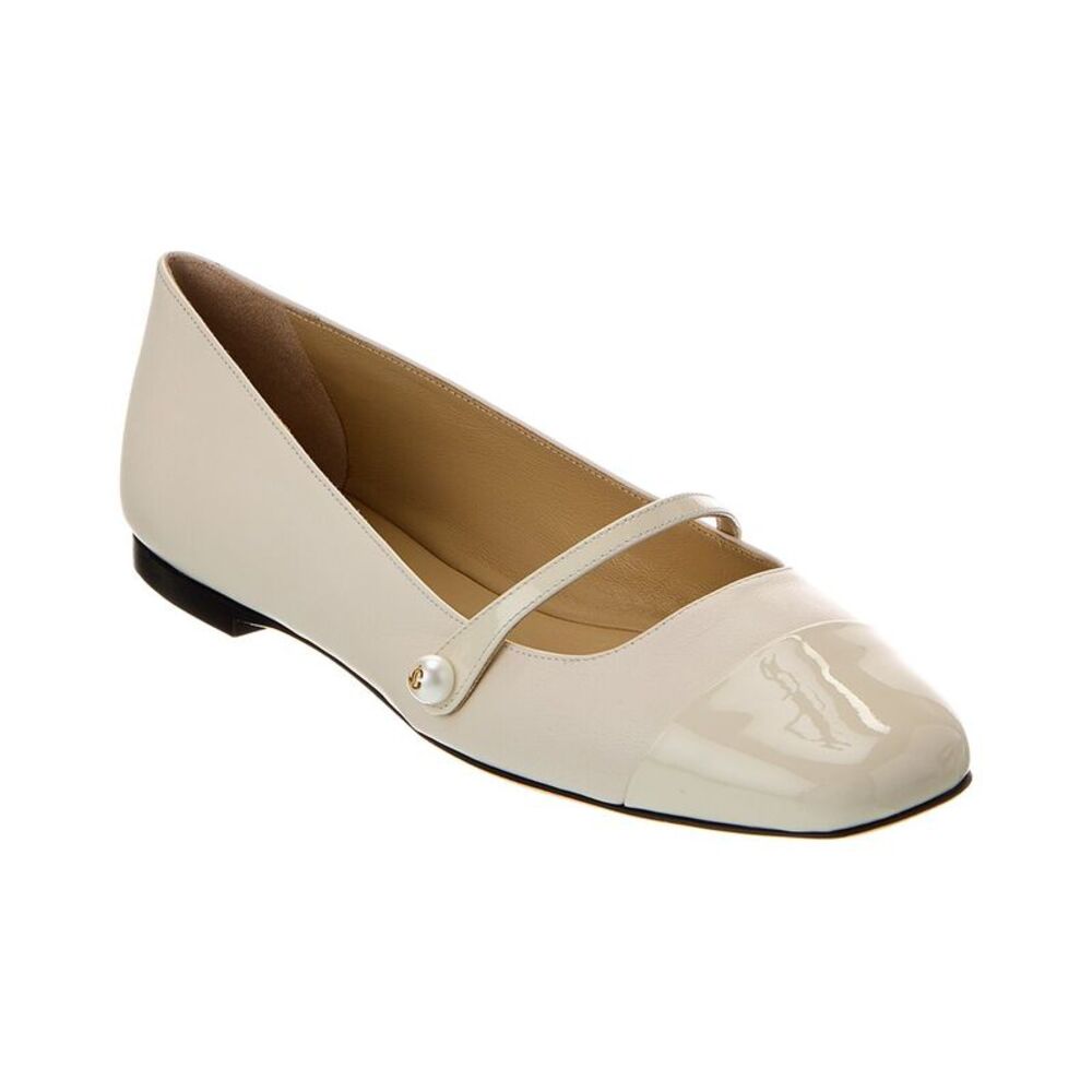 Jimmy Choo Elisa Leather & Patent Flat, White